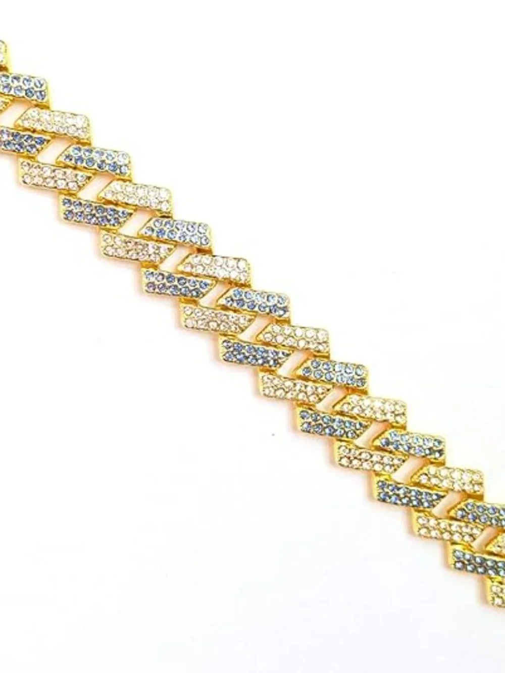 Gold & Blue Iced-Out Tilted Cuban Gem Link Chain Necklace (20-inches)